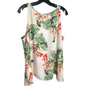 Emma & Olivia Womens Cream Floral Swing Top with Back Pleat Size L Fairy Party